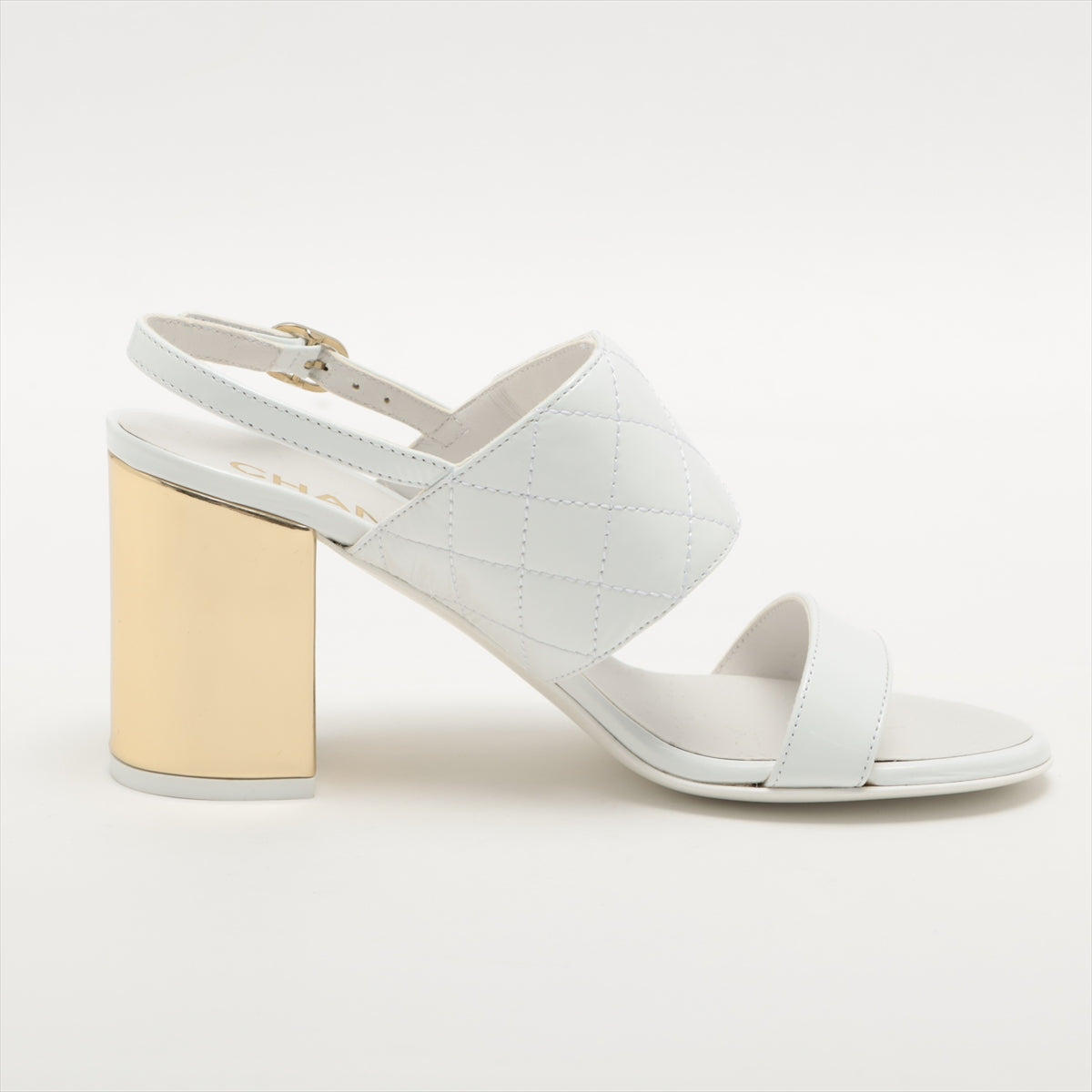 Chanel Coco Mark Matelasse 23P Leather Sandals 35 1/2 Ladies' White G39730 Turnlock box sack with footbed