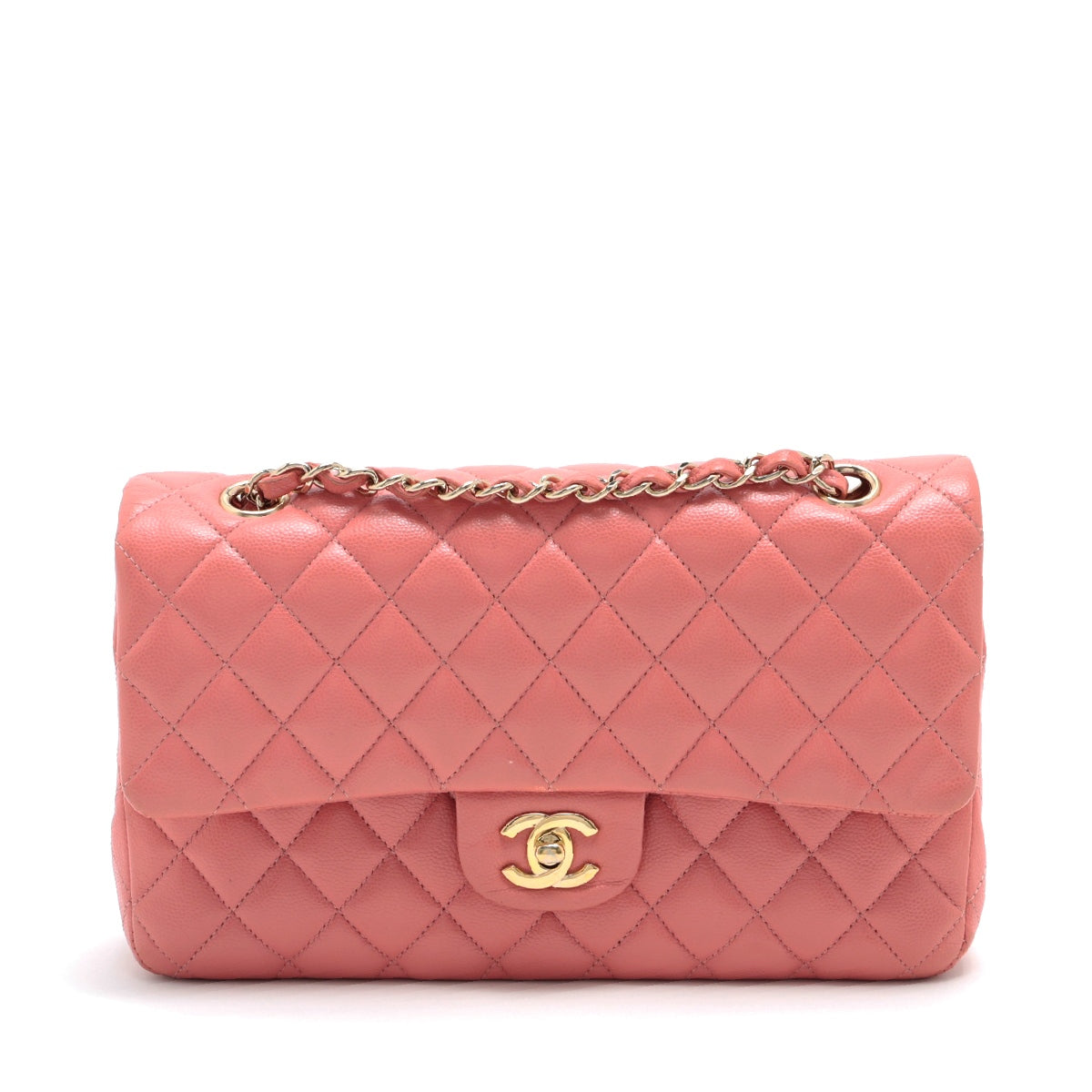 Chanel Matelasse Caviarskin Double flap Double chain bag Pink Gold Metal fittings 28th