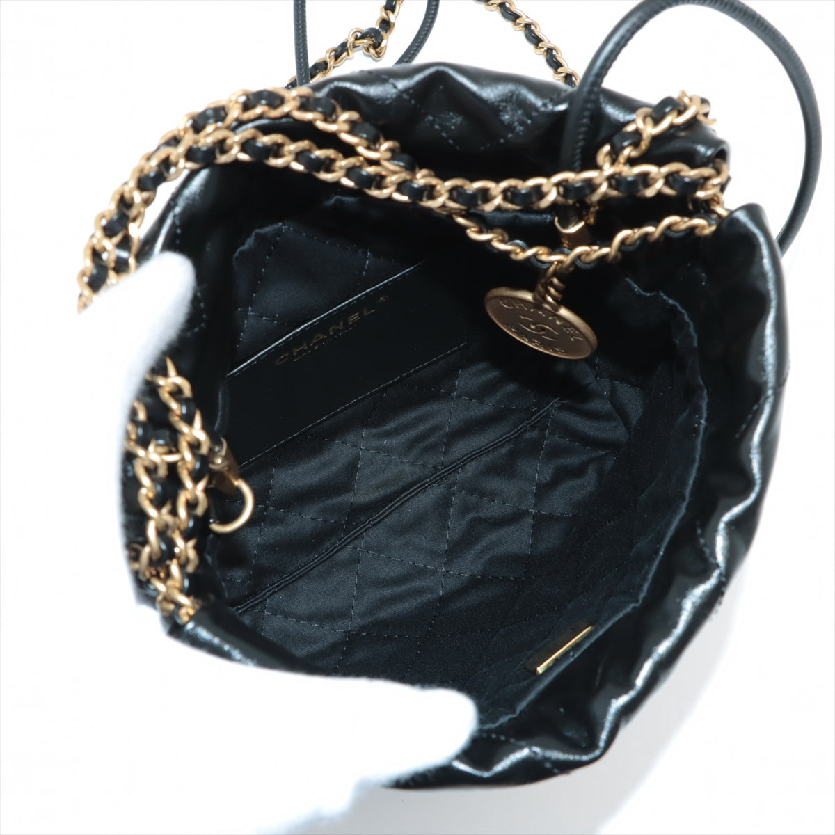 Chanel Chanel 22 mini Leather 2way shoulder bag Chain Black Gold Metal fittings