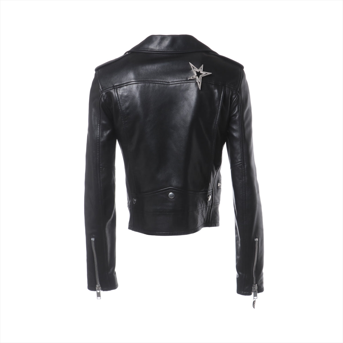 Saint Laurent Paris Leather * Polyester Leather jacket F34 Ladies' Black  469036 Cassandra pocket double riders jacket Logo