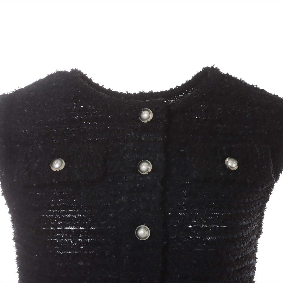 Chanel Coco Button Rayon * Naylon Sleeveless dress 36 Ladies' Black  P53463 Tweed