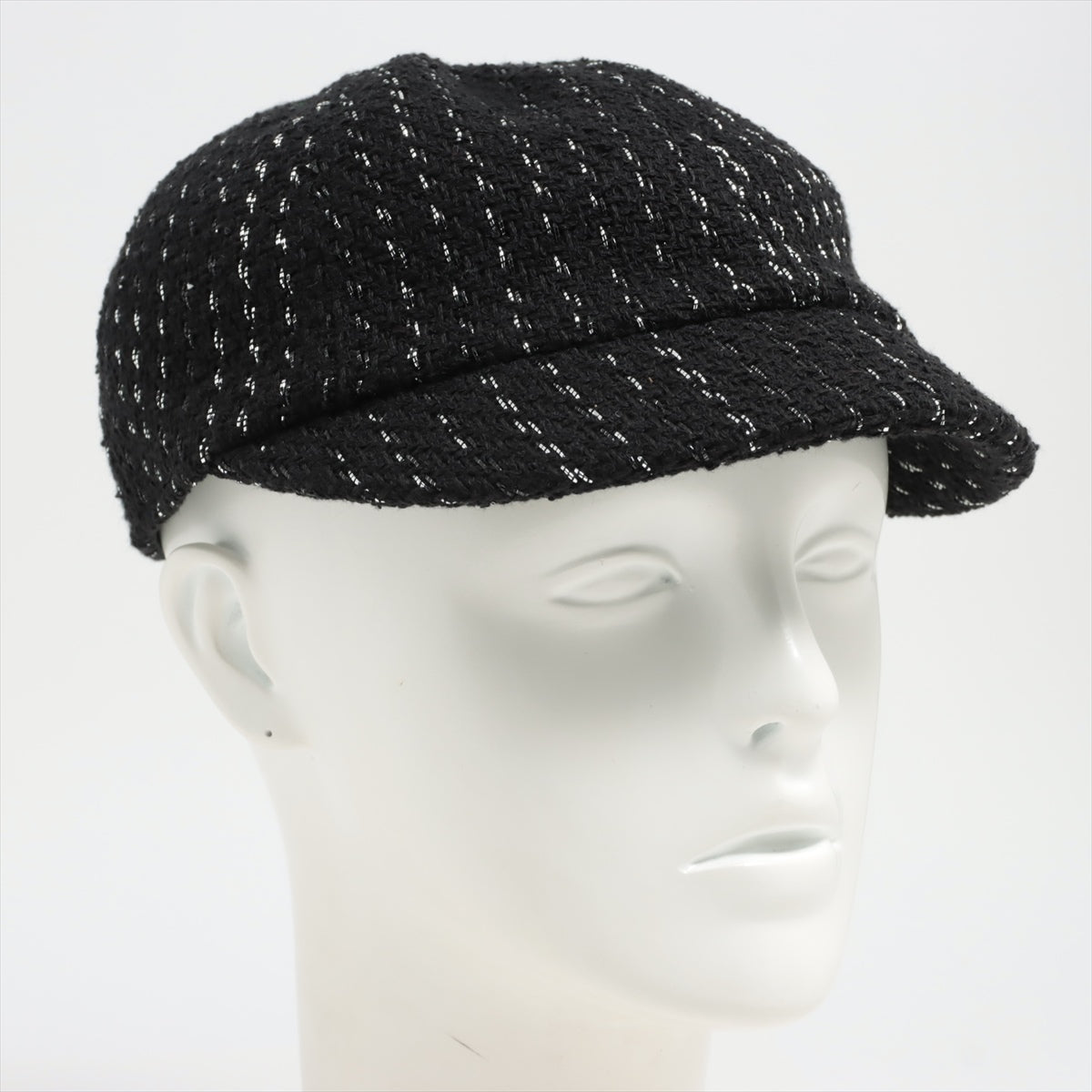 Chanel Coco Mark 23P Cap M Cotton & polyester Black Tweed Newsboy cap