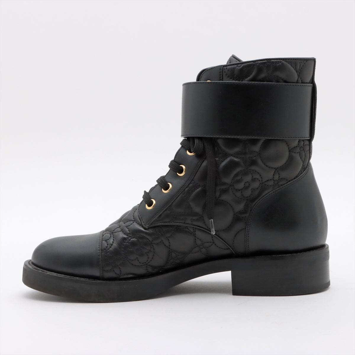 Louis Vuitton Wonderland line 17 years Leather Short Boots 38 1/2 Ladies' Black LV twist NL0157 Monogram embossed