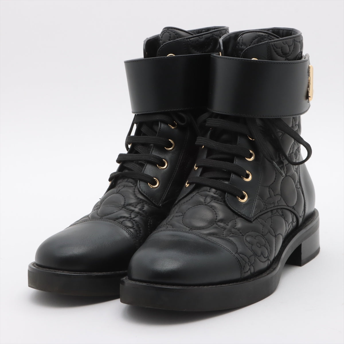 Louis Vuitton Wonderland line 17 years Leather Short Boots 38 1/2 Ladies' Black LV twist NL0157 Monogram embossed