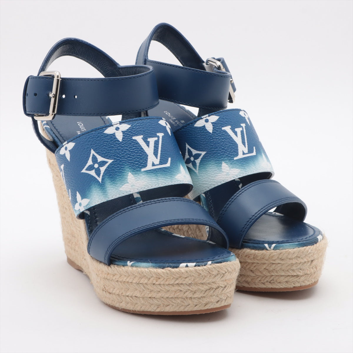 Louis Vuitton Starboard line 20 years PVC & leather Wedge Sole Sandals 35 1/2 Ladies' Blue CL0210 There is a bag LV escale Monogram