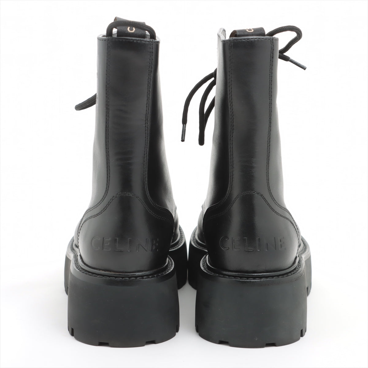 CELINE Leather Boots 37 Ladies' Black bulky Triomphe logo studs