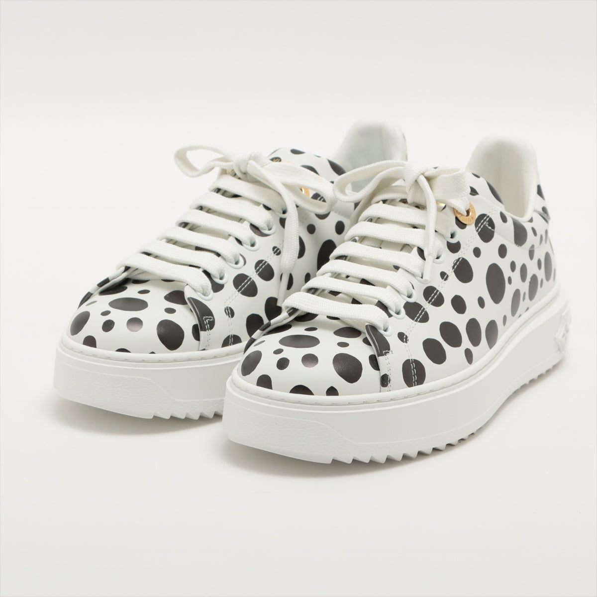 Louis Vuitton x Yayoi Kusama Timeout line 23SS Leather Sneakers 36 Ladies' Black × White NV1202 box There is a bag