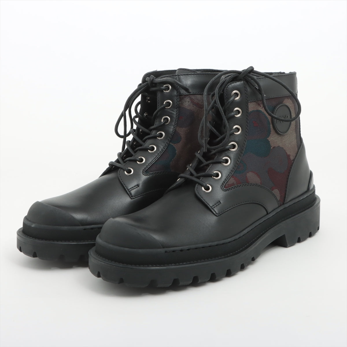 DIOR Leather Short Boots 41 Men's Black EXPLORER PETER DOIG NV0921 Camouflage