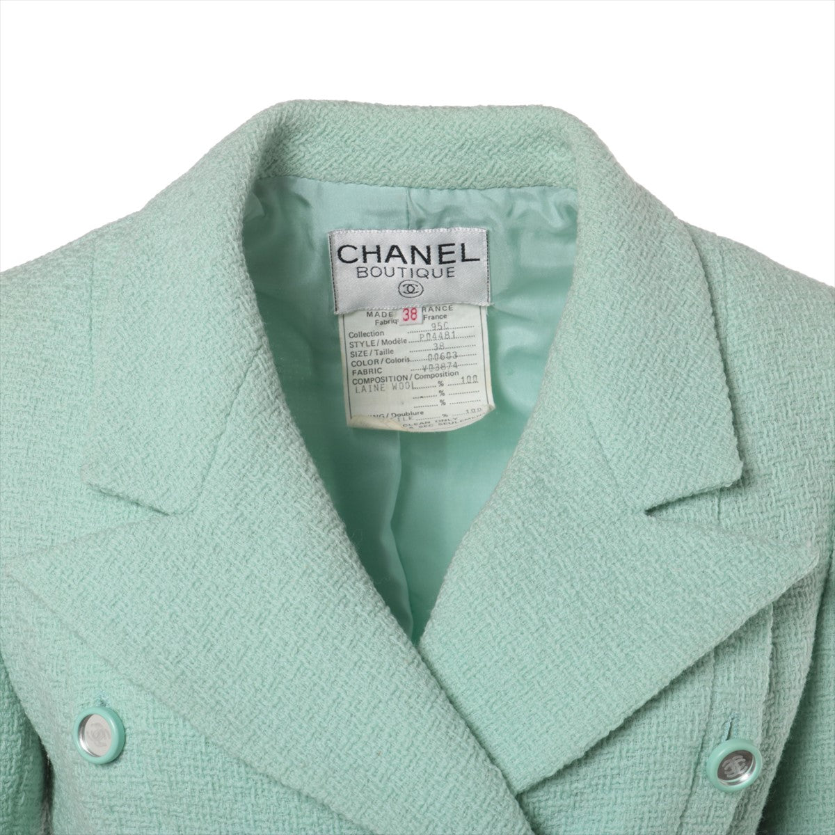Chanel Coco Button 95C Tweed Setup 38 Ladies' Green  Missing buttons