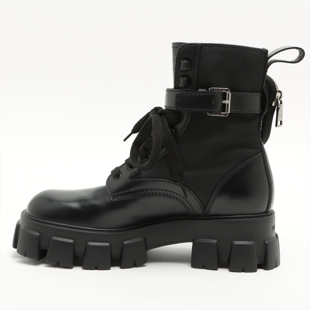 Prada Monolith Nylon & leather Boots 7 1/2 Men's Black 2UE007 box There is a bag Pouch Triangle logo
