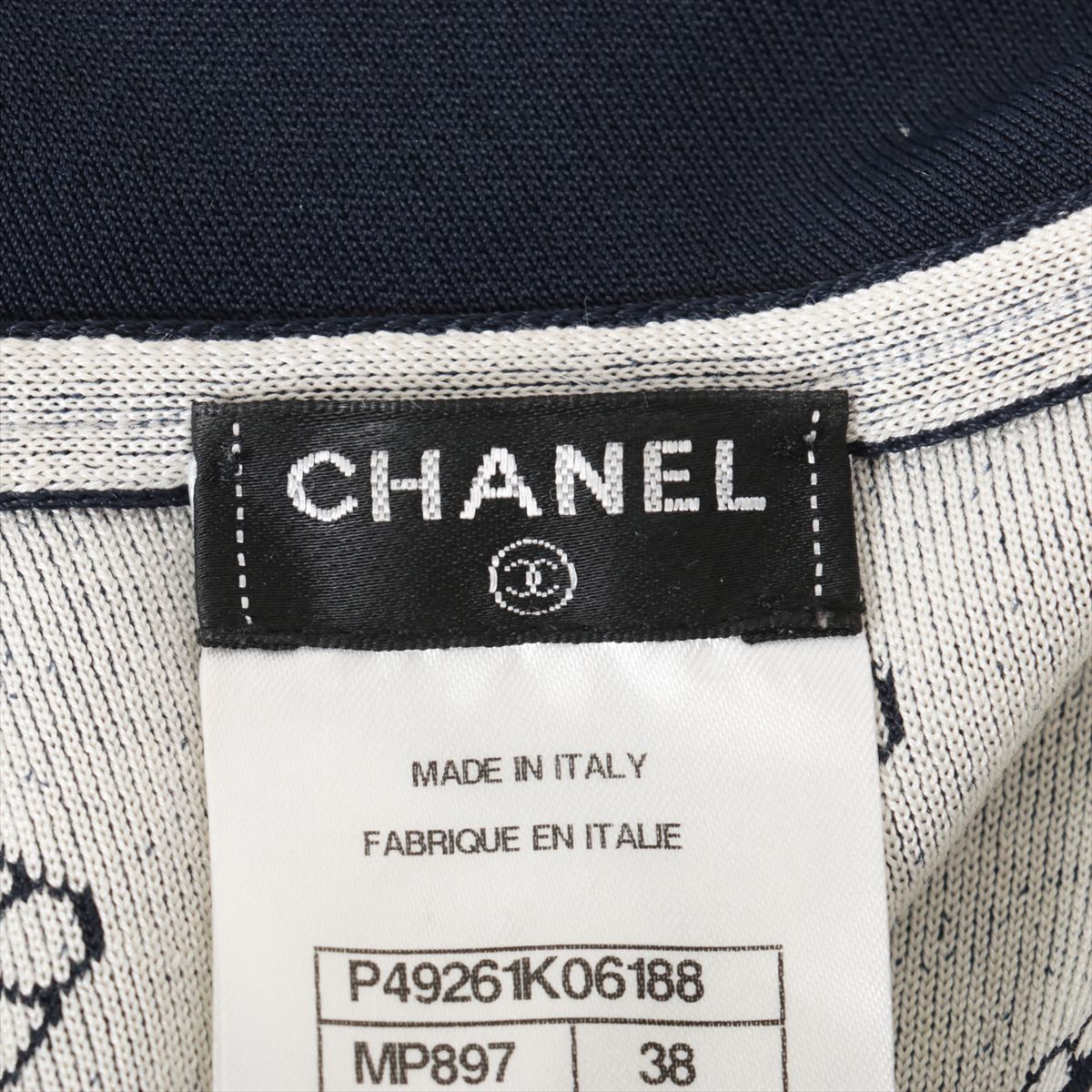 Chanel P49 Rayon × Silk Sleeveless dress 38 Ladies' White x navy  Gripore button