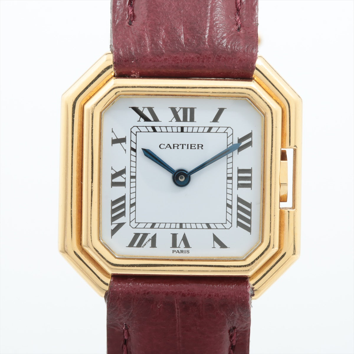 Cartier San Tulle YG & externally manufactured leather Stem-winder White-Face