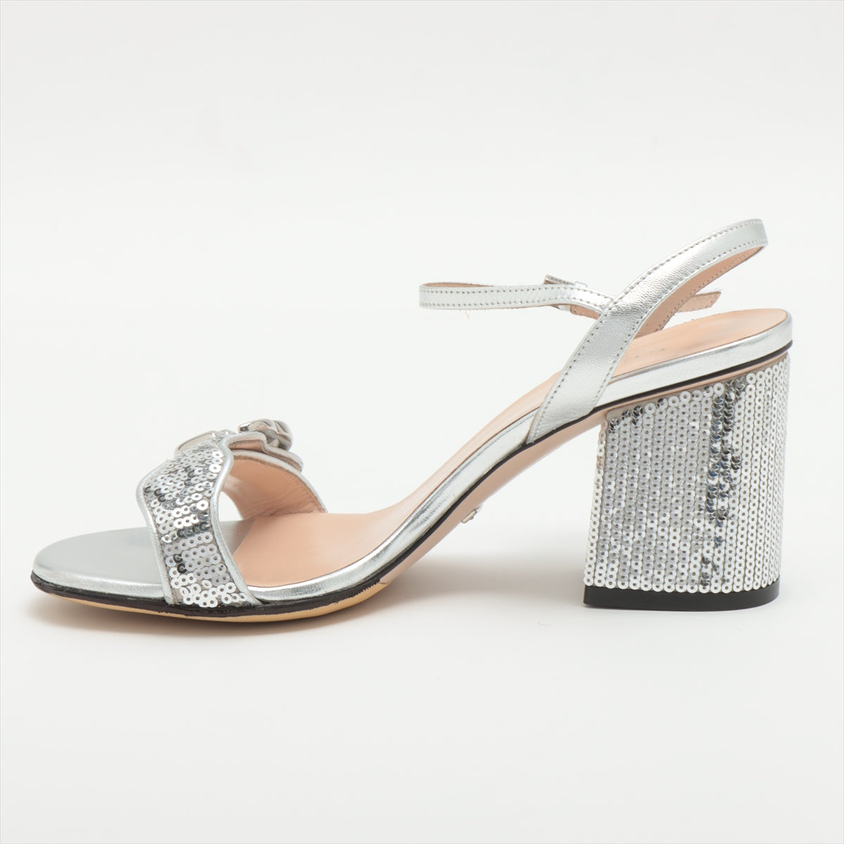 Gucci GG Marmont Leather Sandals 35 Ladies' Silver Sequins box There is a bag