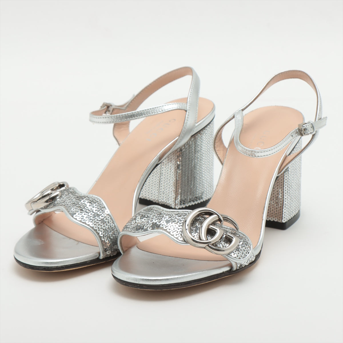 Gucci GG Marmont Leather Sandals 35 Ladies' Silver Sequins box There is a bag