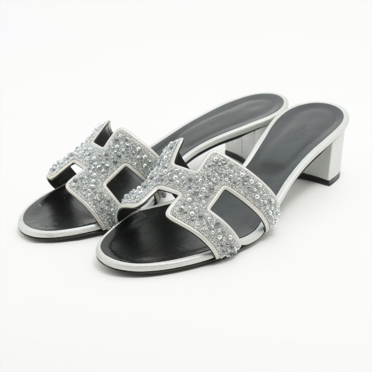Hermès OASIS Leather & patent Sandals 36 1/2 Ladies' Silver Bijou