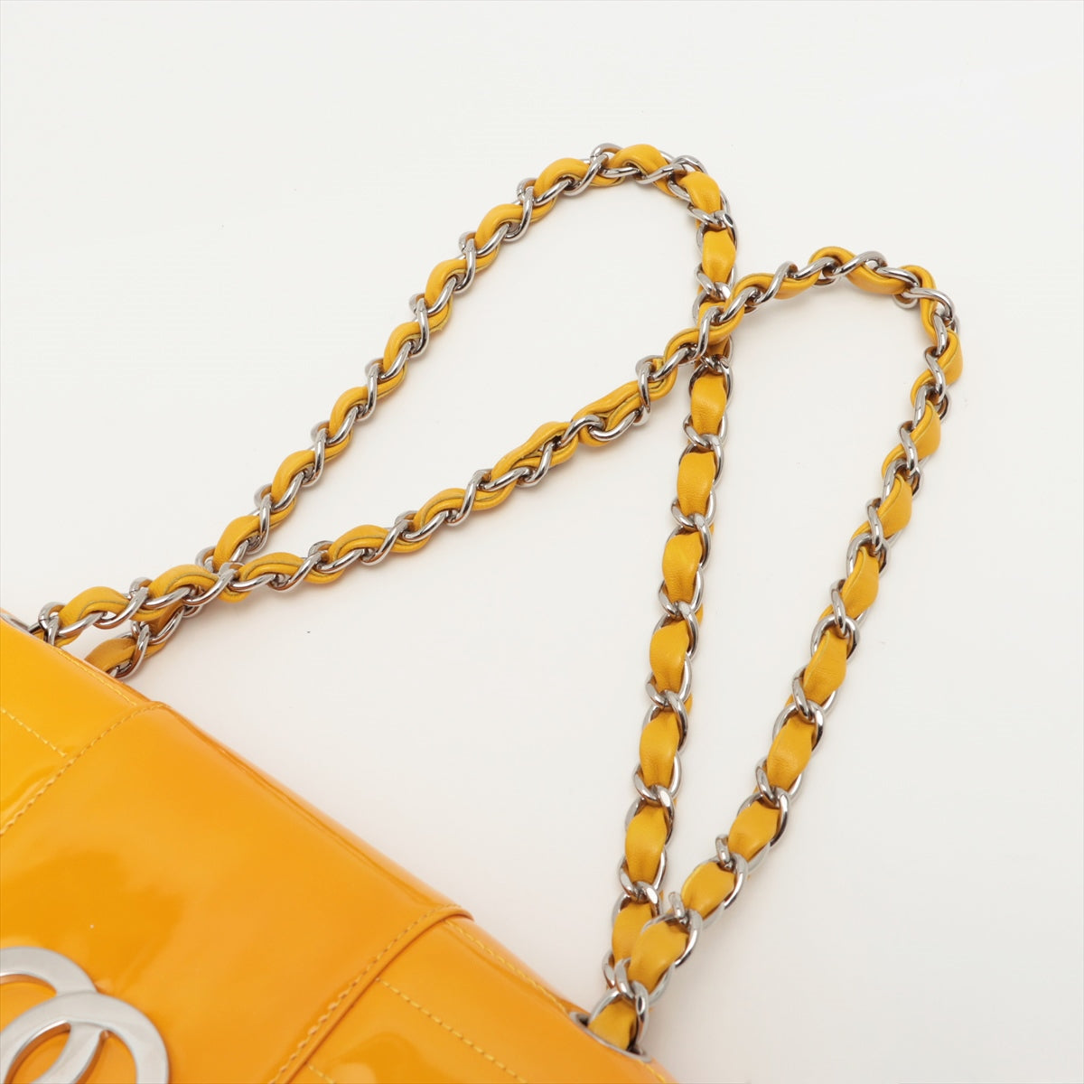 Chanel Coco Mark Patent leather Single flap Double chain bag Yellow Silver Metal fittings 10XXXXXX
