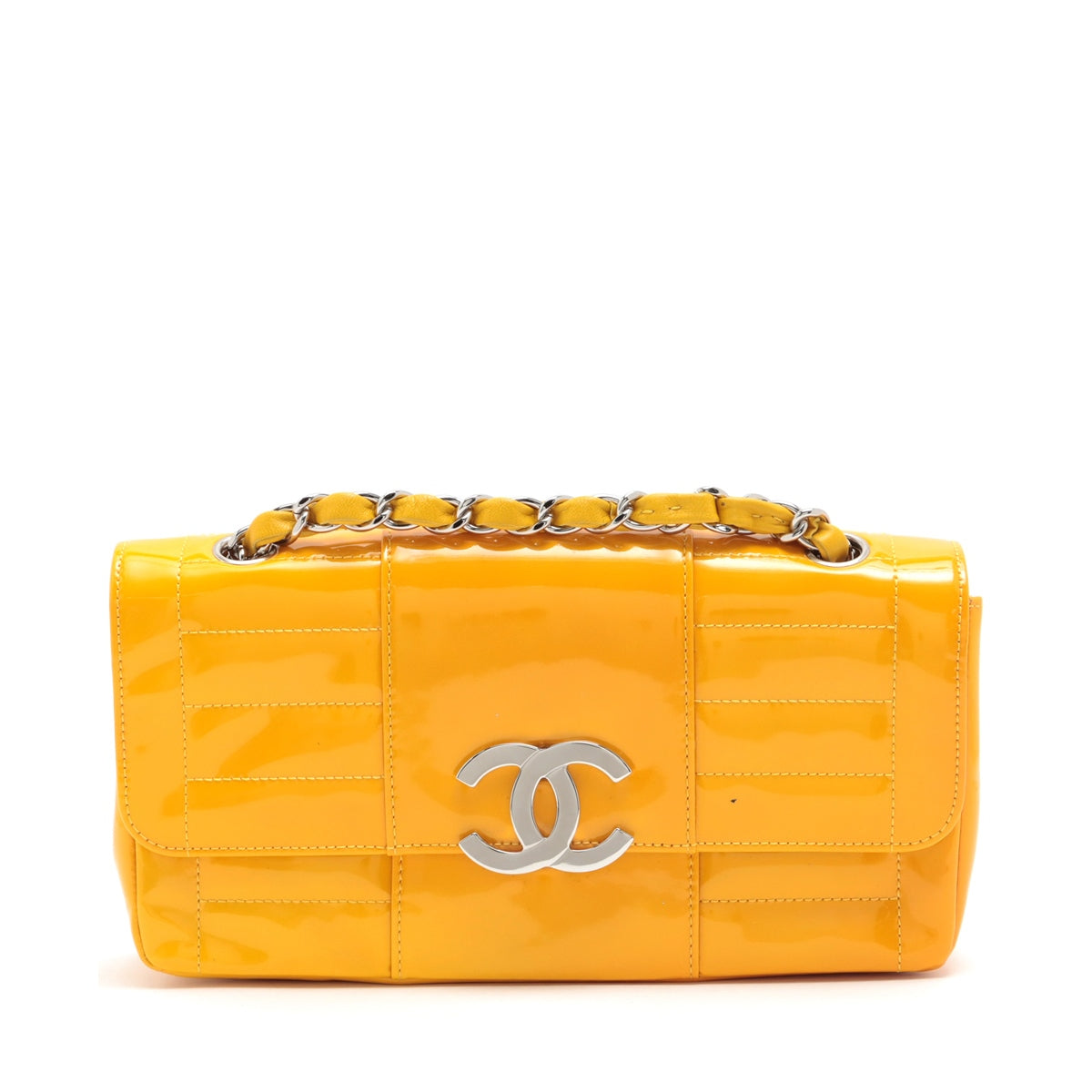 Chanel Coco Mark Patent leather Single flap Double chain bag Yellow Silver Metal fittings 10XXXXXX