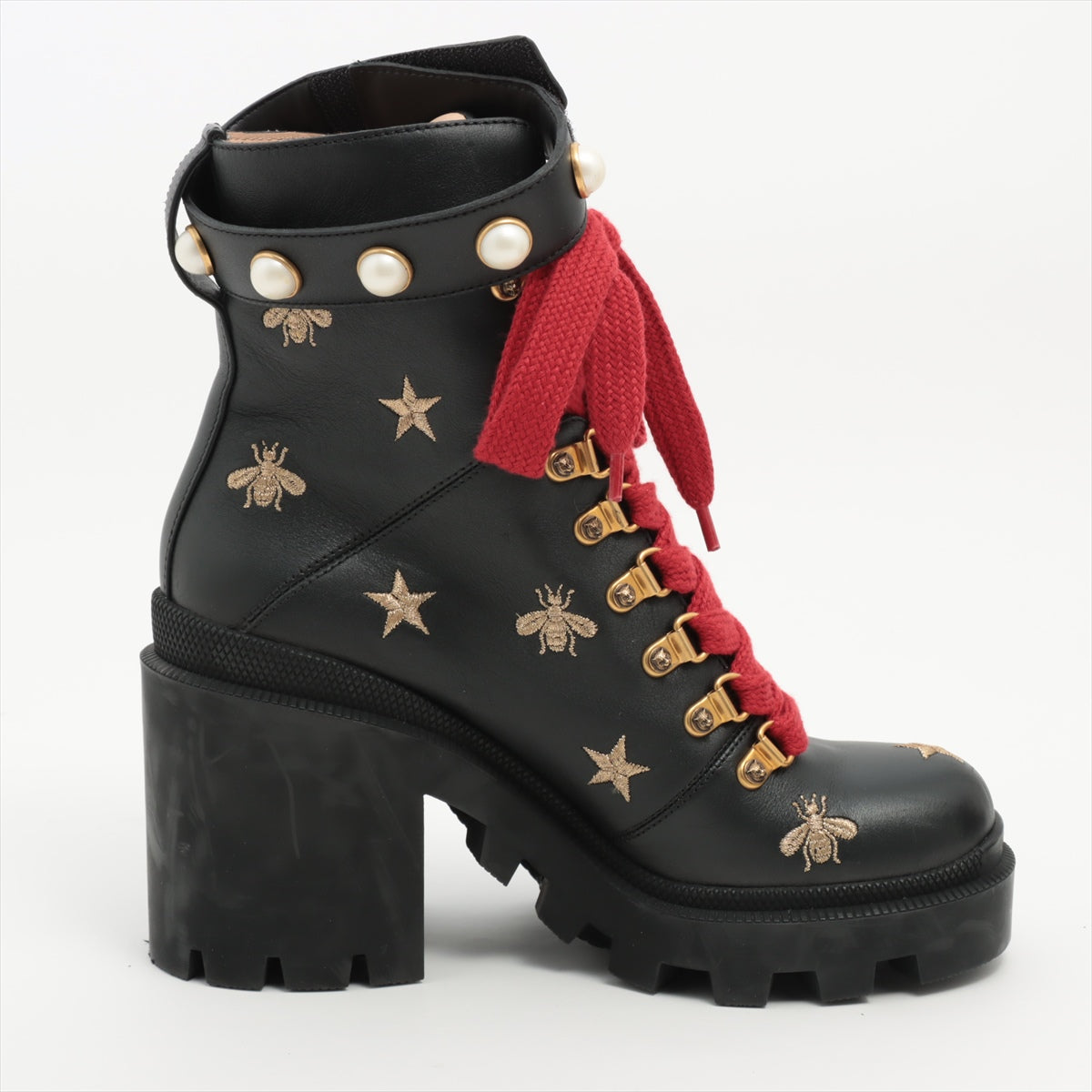 Gucci Leather Boots 37 Ladies' Black 498695 embroidered faux pearls