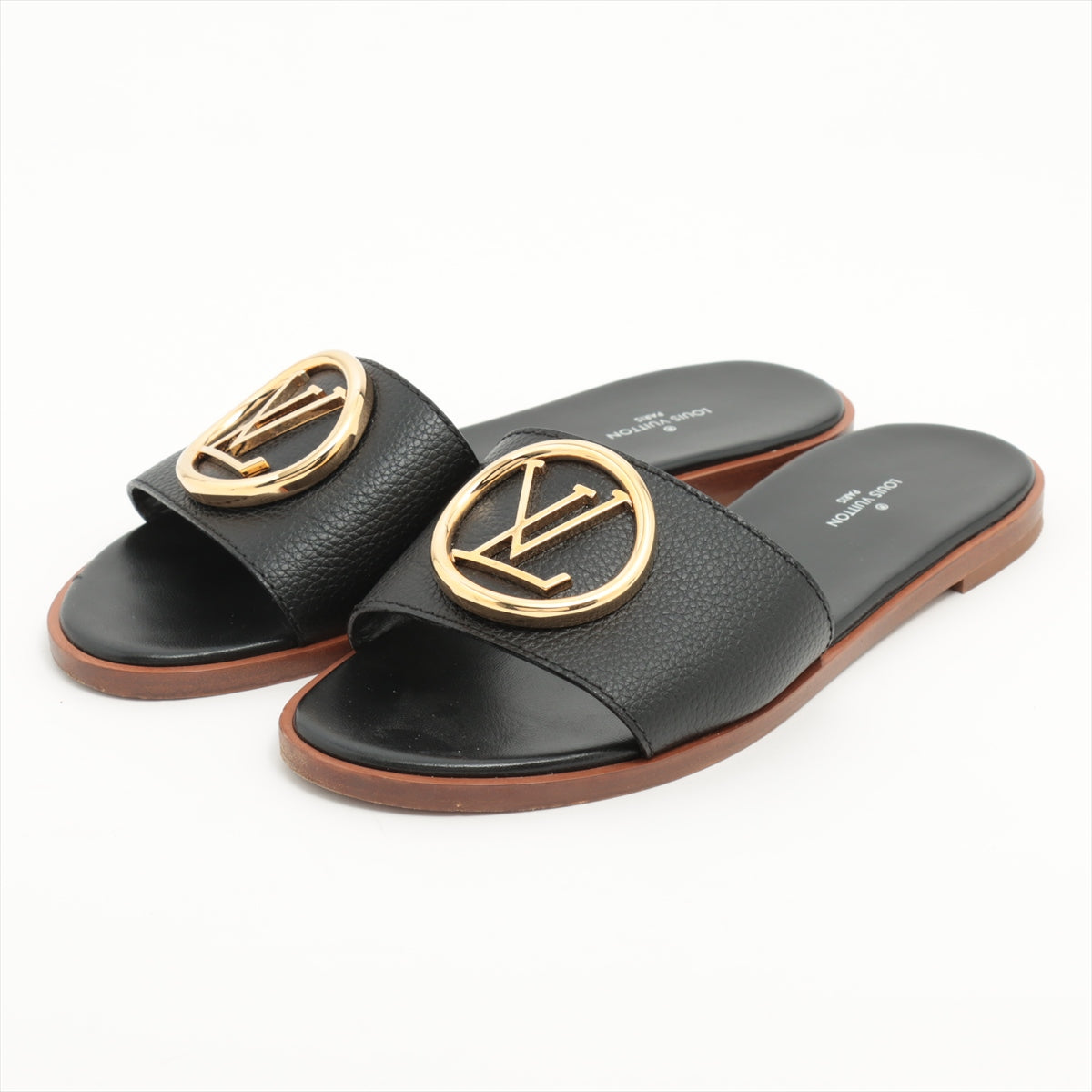Louis Vuitton Lockit 19-year Leather Sandals 37 Ladies' Black × Brown MA0119 LV Logo