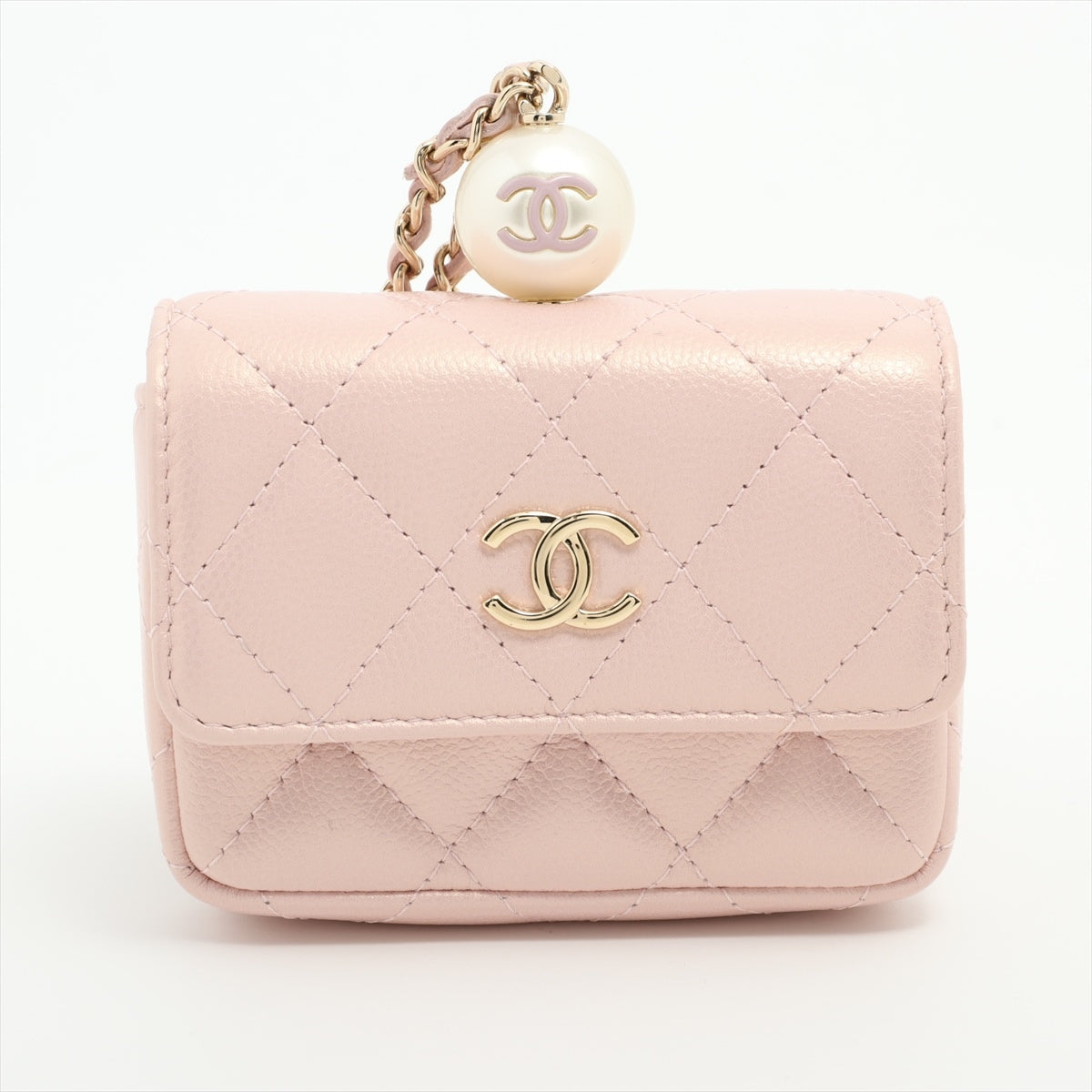 Chanel Matelasse Lambskin Pouch Pink Gold Metal fittings 31st Metallic SHINY Aurora Chain clutch Imitation pearls