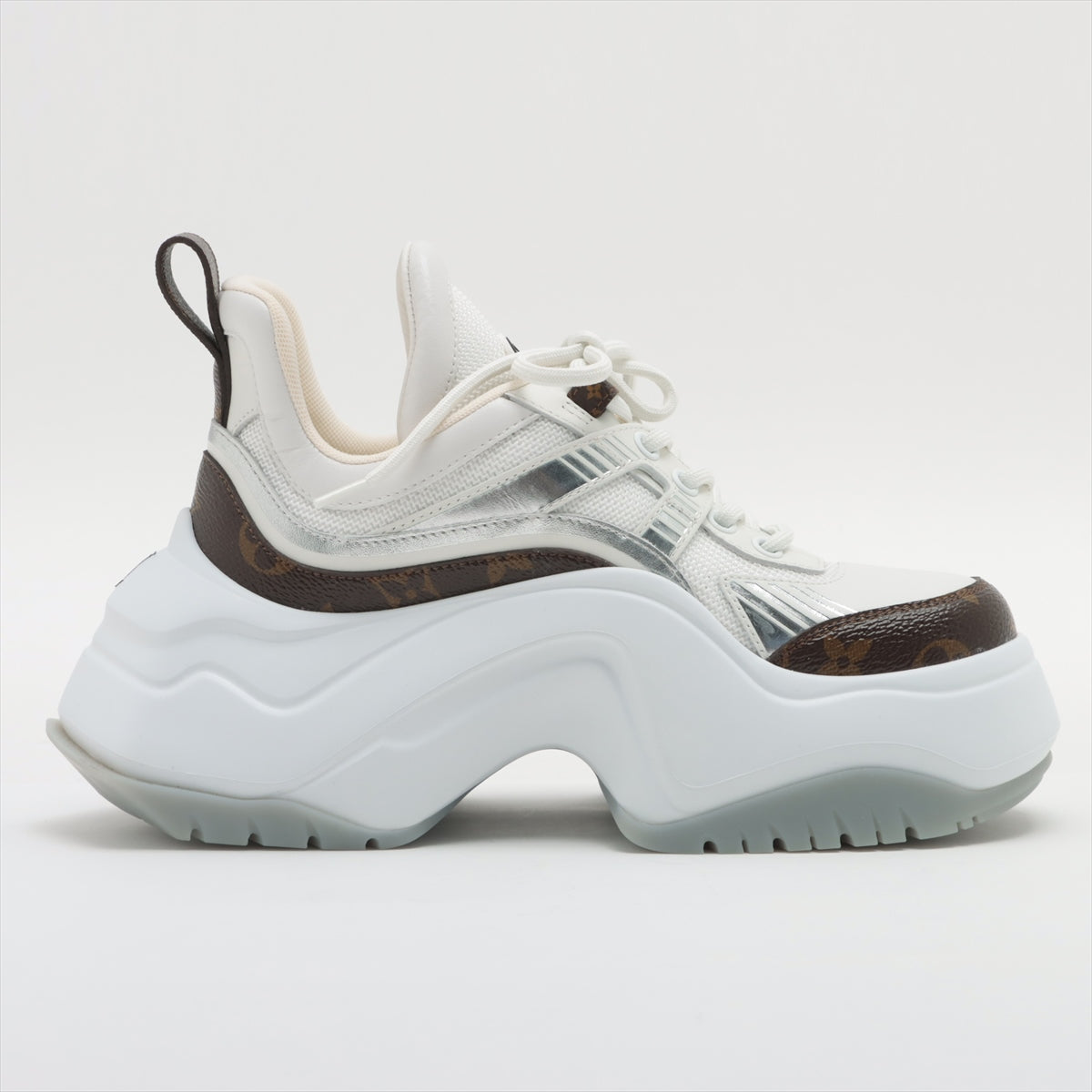 Louis Vuitton 23 years Leather x mesh Sneakers 34 1/2 Ladies' White x brown Arclight 2.0 line GO0213 Monogram box There is a bag