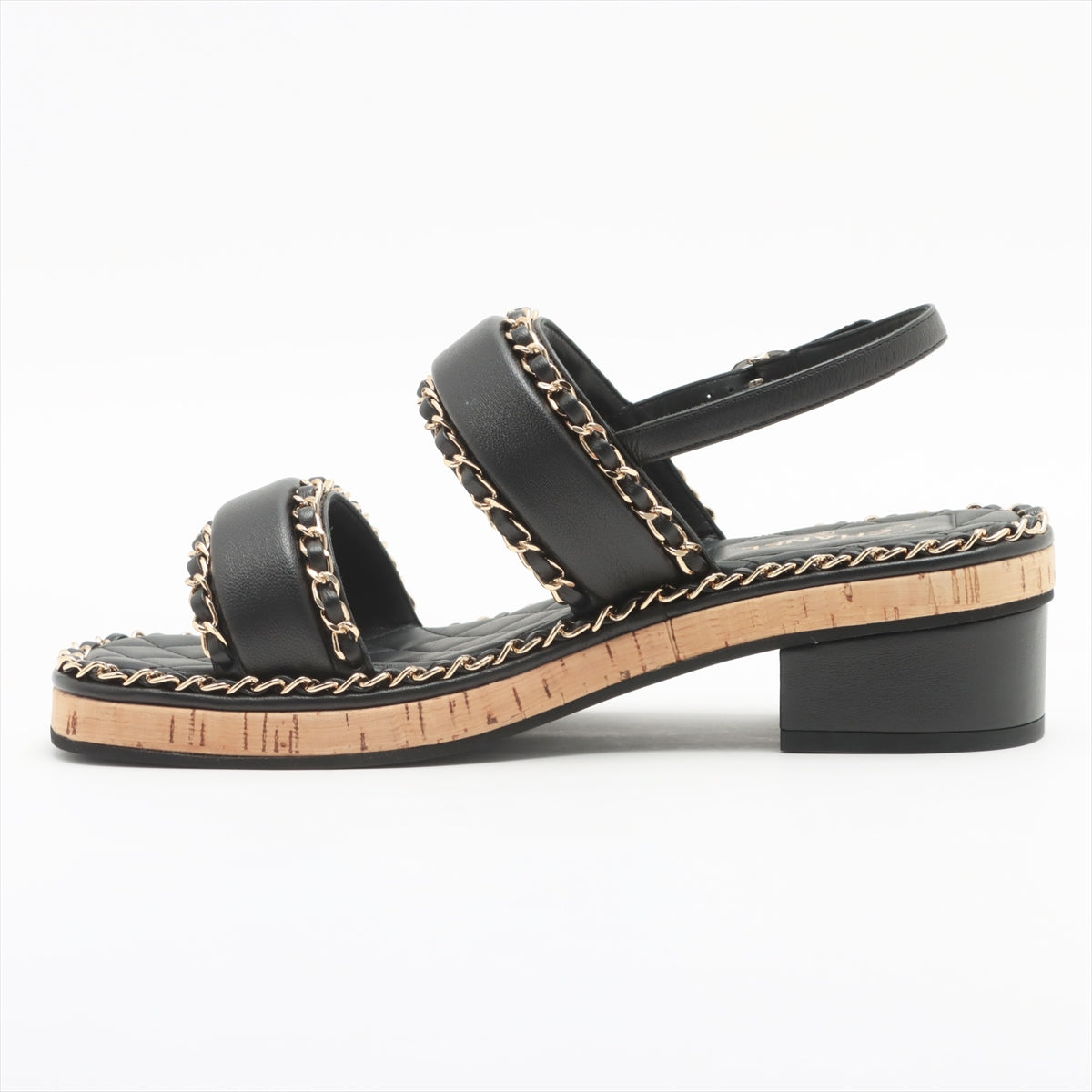 Chanel Coco Mark Matelasse 22C Ram leather Sandals 38C Ladies' Black G38439 Chain box There is a bag