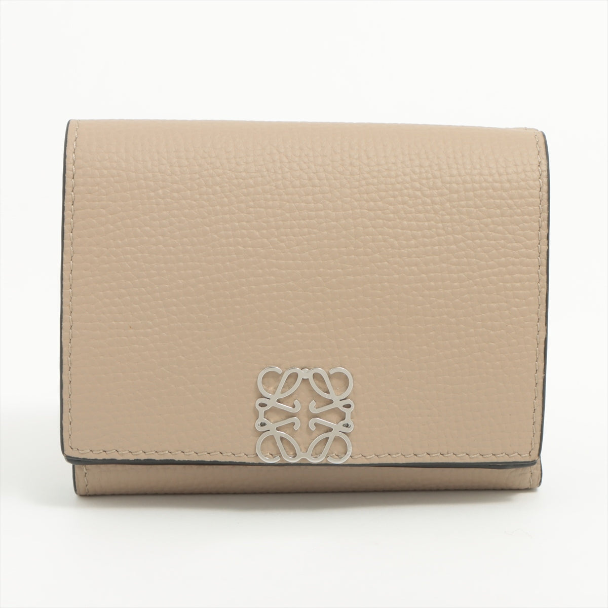 Loewe Anagram Tri Fold Leather Compact Wallet Beige