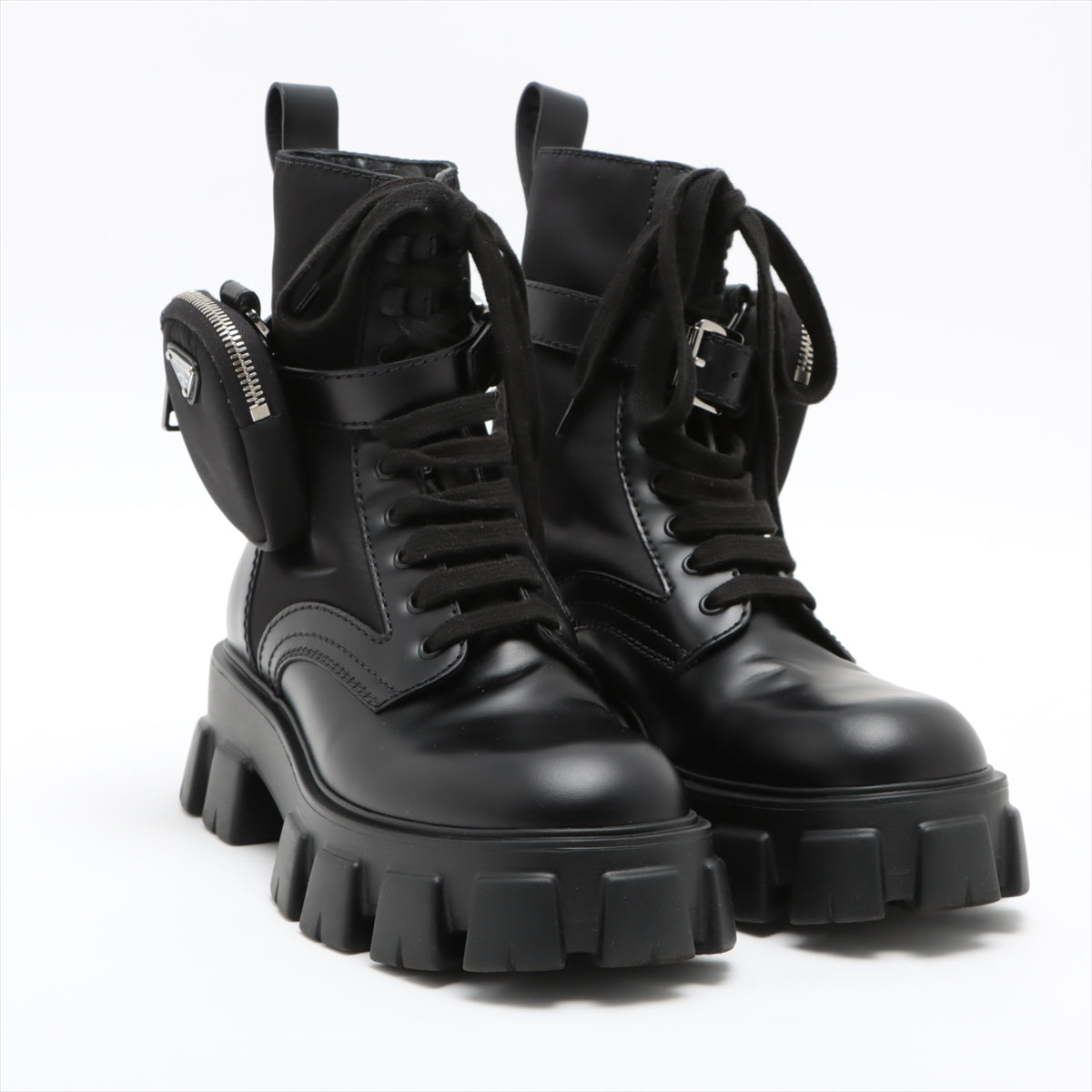 Prada Nylon & leather Boots 6 1/2 Men's Black 2UE007 Triangle logo Detachable pouch