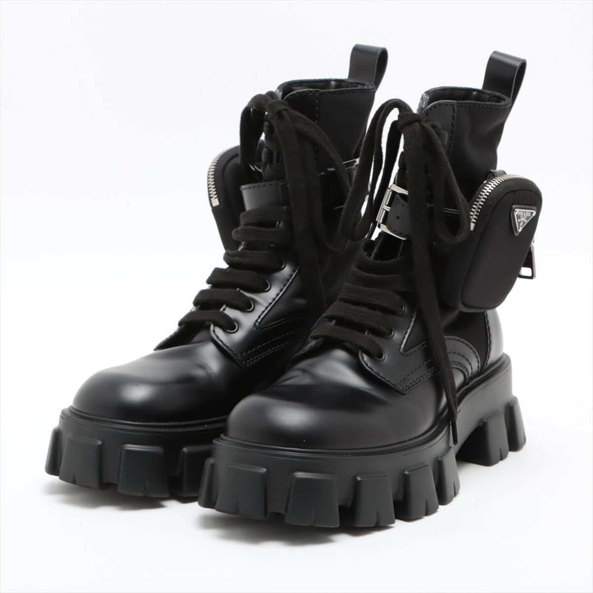 Prada Nylon & leather Boots 6 1/2 Men's Black 2UE007 Triangle logo Detachable pouch