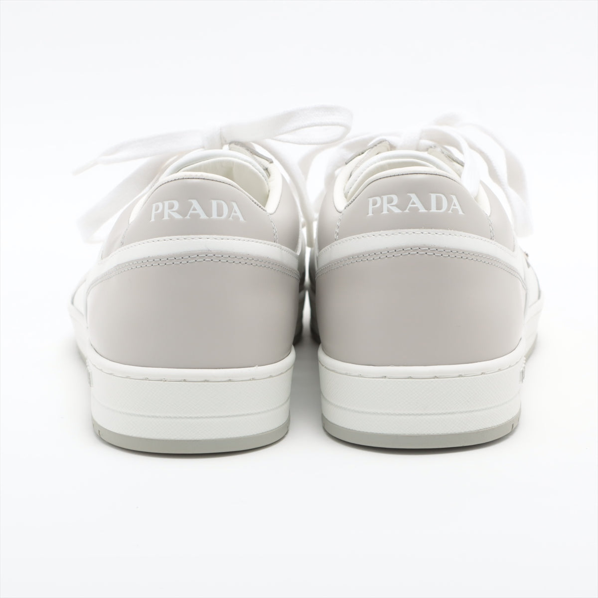 Prada Leather Sneakers 7 1/2 Men's Gray x white 2EE364 Downtown Triangle logo