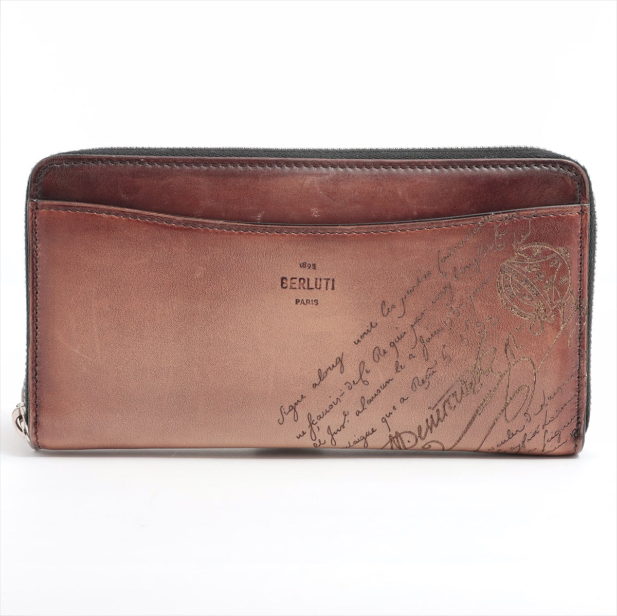 Berluti Calligraphy Leather Round-Zip-Wallet Brown