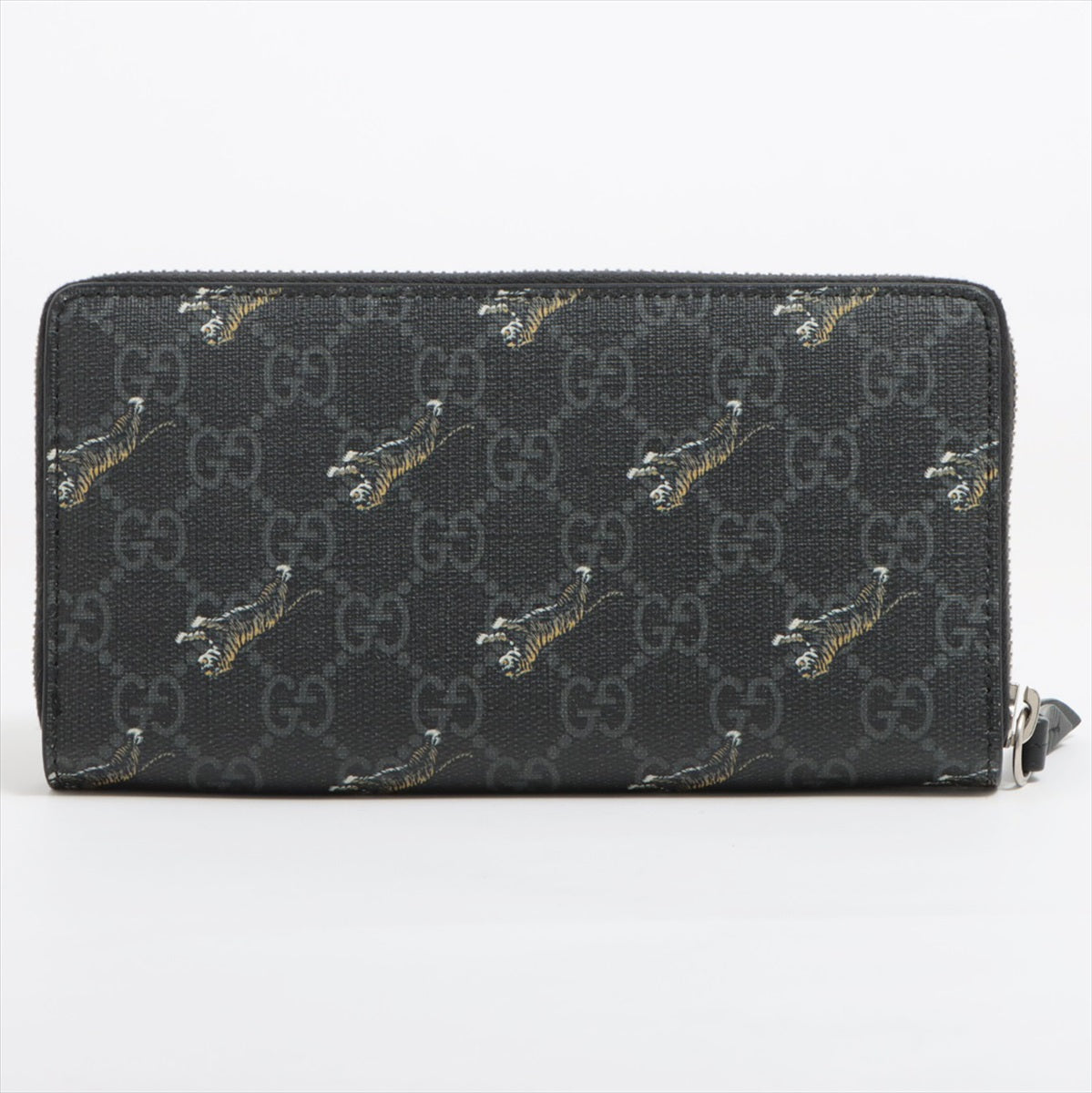 Gucci GG Supreme Tiger 575135 PVC Round-Zip-Wallet Black Coin purse zipper pulkova with peeling
