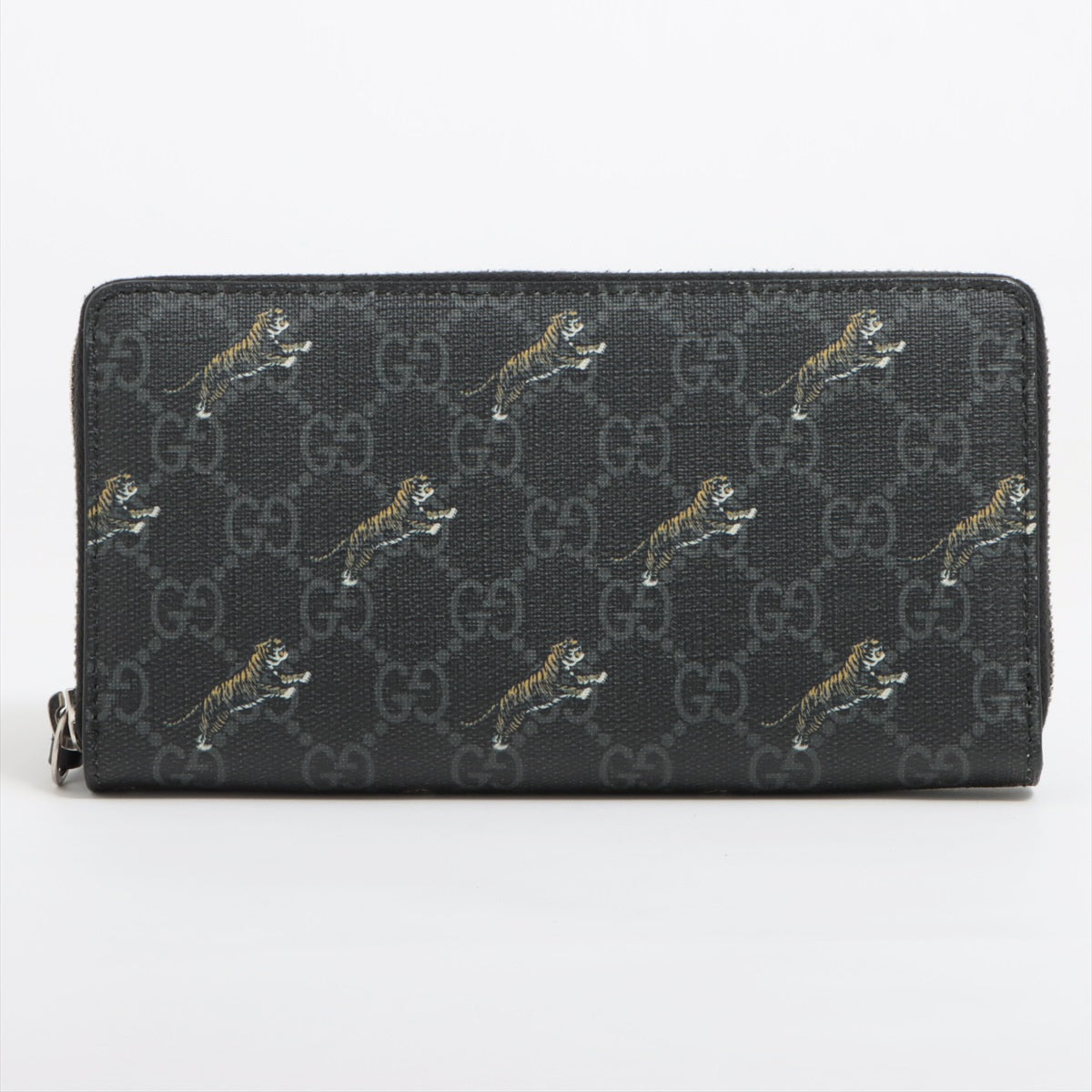 Gucci GG Supreme Tiger 575135 PVC Round-Zip-Wallet Black Coin purse zipper pulkova with peeling