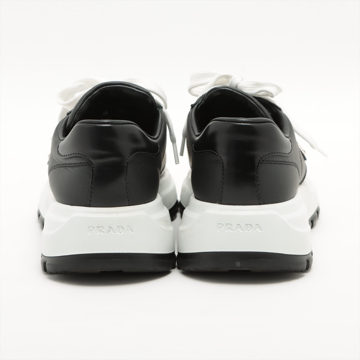 Prada Leather Sneakers 37 Ladies' Black 1E804M Triangle logo
