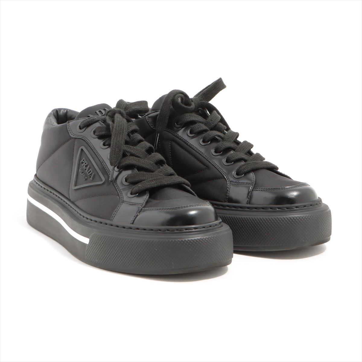 Prada Nylon & leather Sneakers 6 1/2 Men's Black 2EG376  RE-NYLON Triangle logo box There is a bag