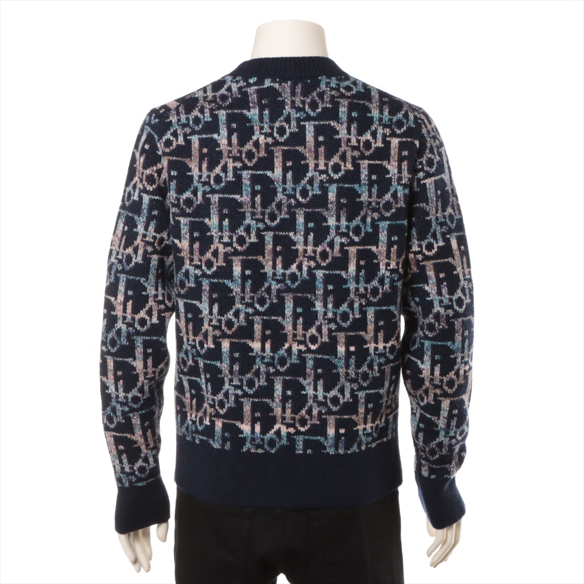 DIOR Oblique Wool Sweater S Men's Navy blue  Jacquard Logo total handle 193M638AT344