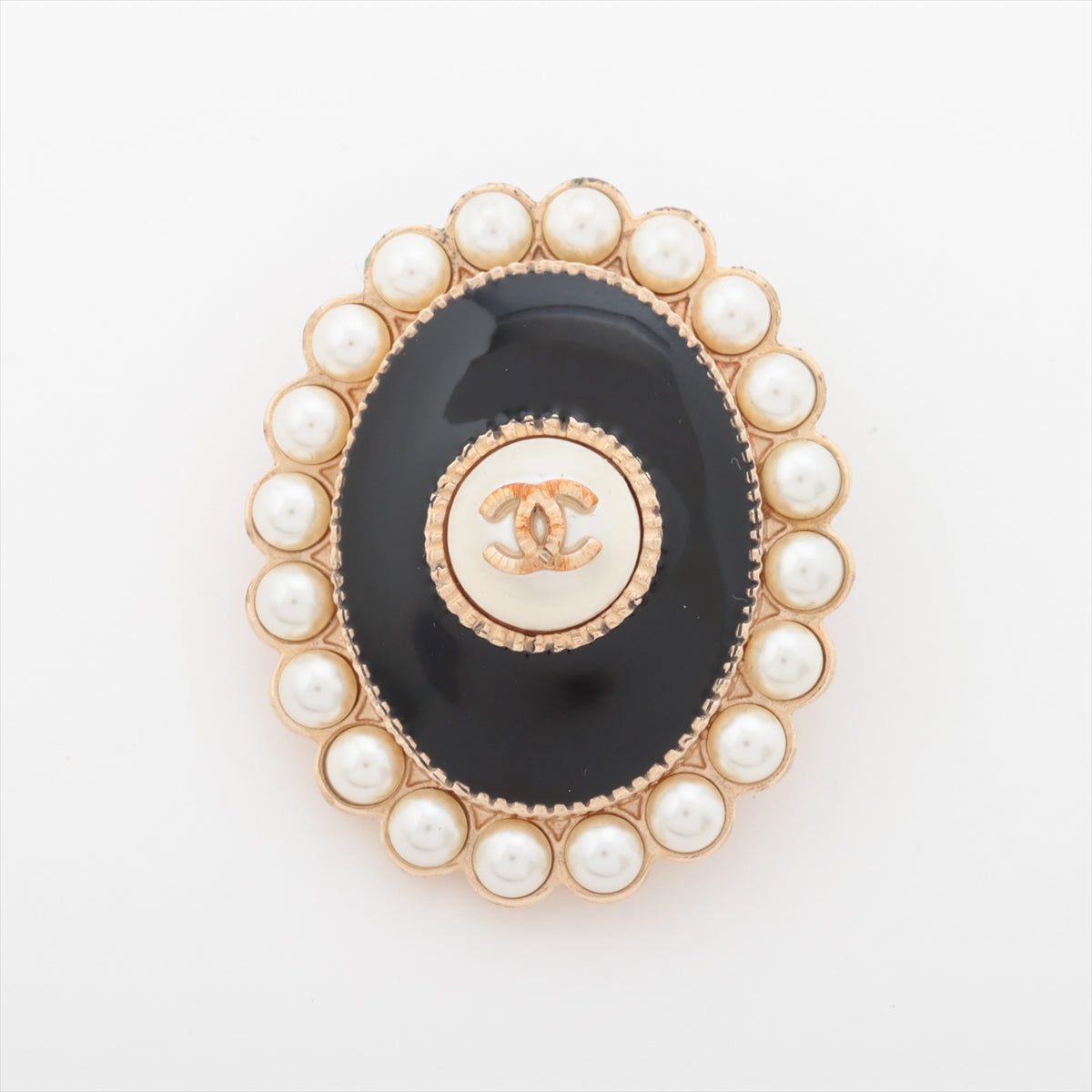 Chanel Coco Mark A17V Brooch GP x fake pearl gold×black