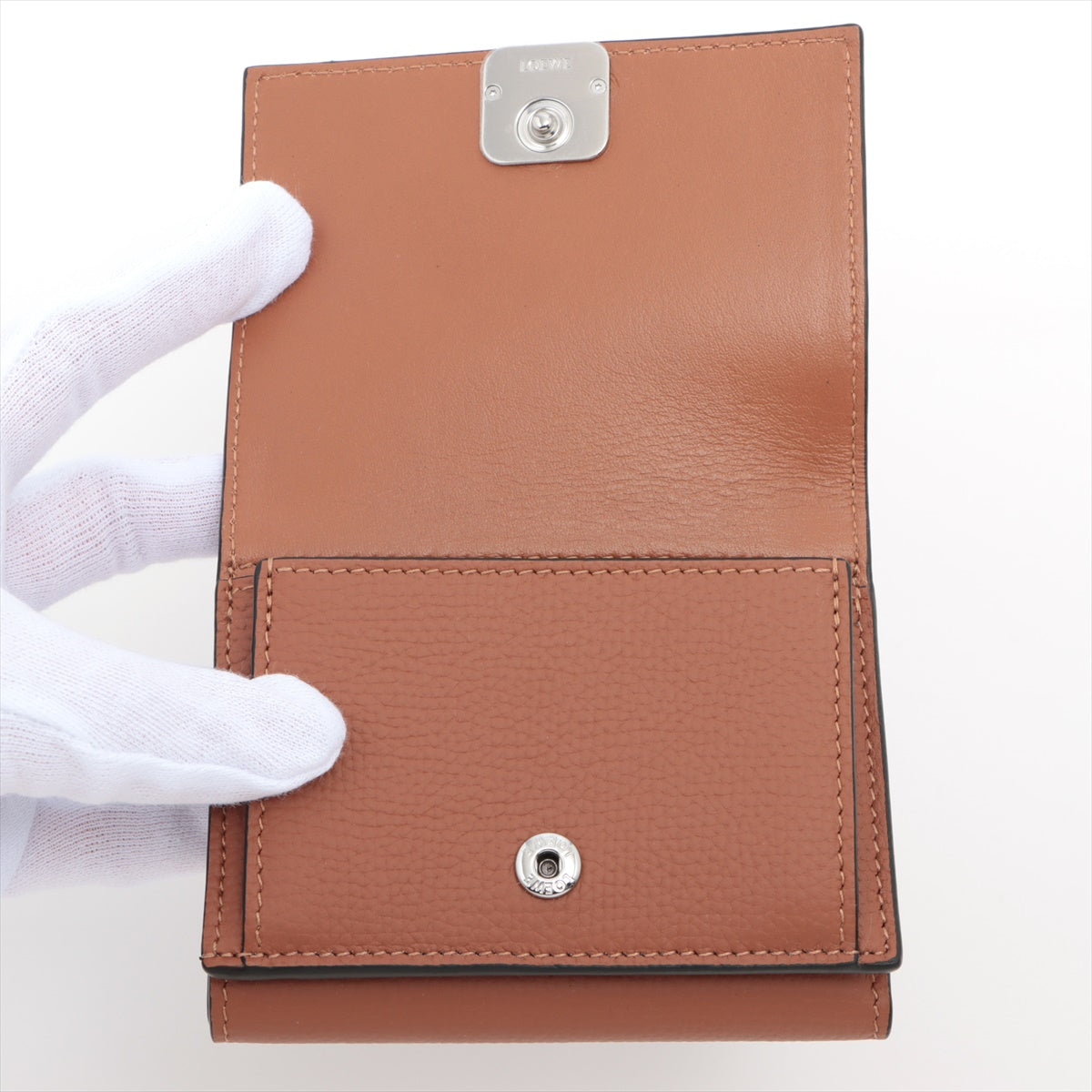 Loewe Anagram Tri Fold Leather Wallet Brown