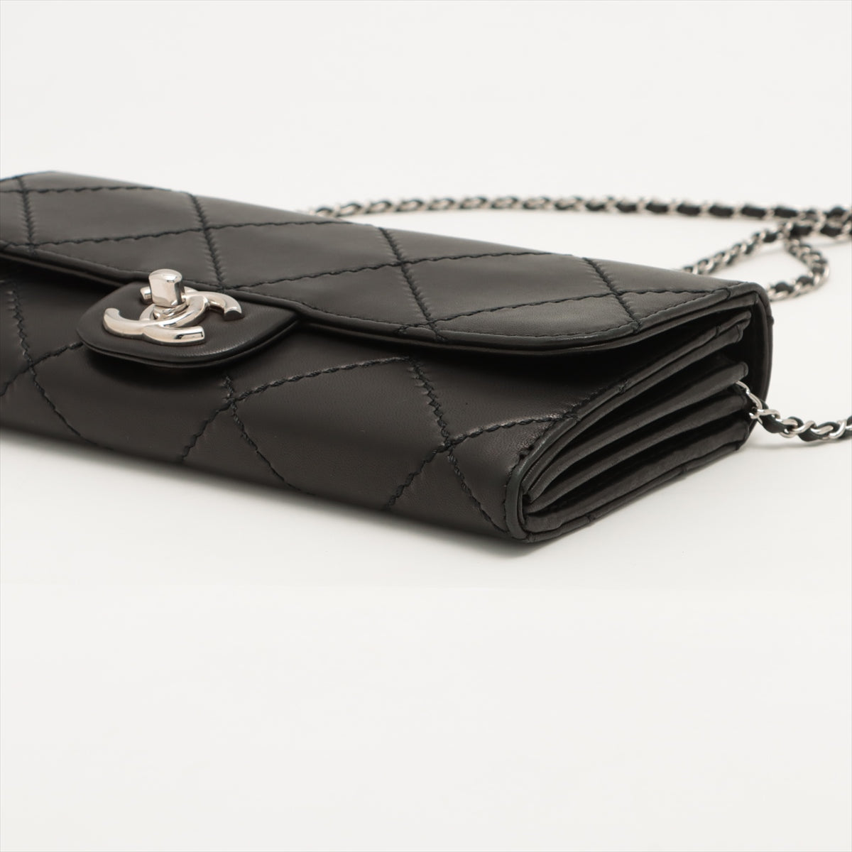 Chanel Matelasse Ram leather Chain wallet Black Silver Metal fittings 15XXXXXX