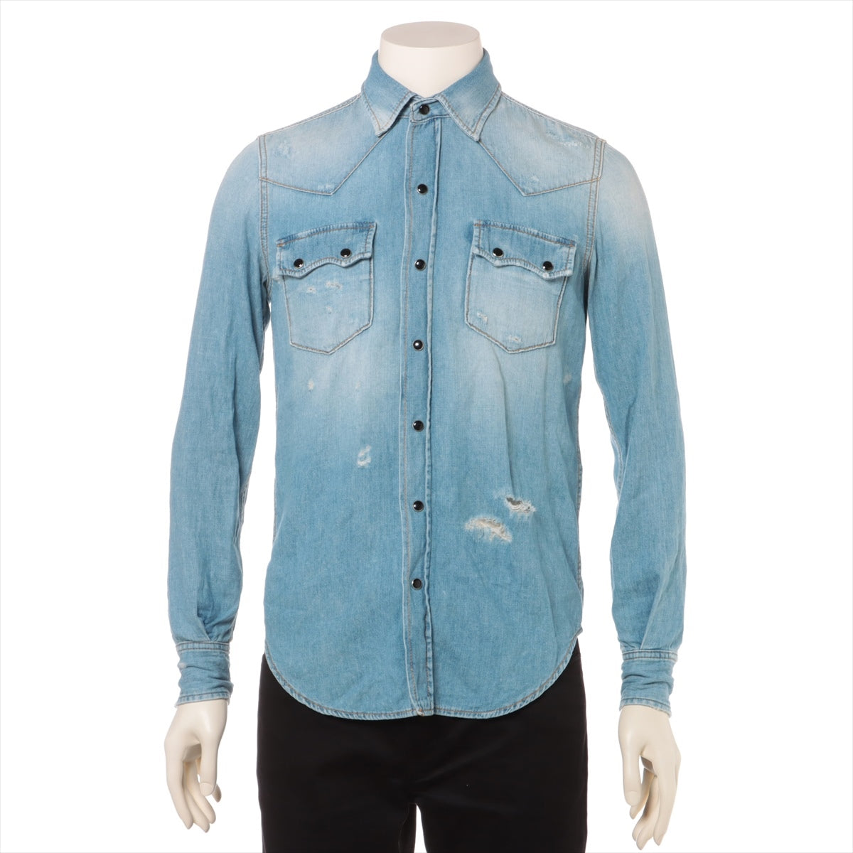 Saint Laurent Paris 18 years Cotton Denim shirt S Blue  560476 Damage processing