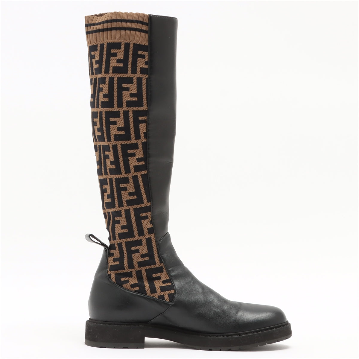 Fendi ZUCCa Leather x fabric Long boots 37 Ladies' Black × Brown