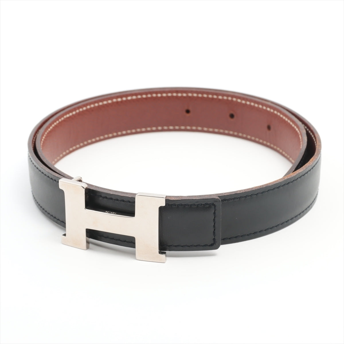 Hermès Mini Constance H Belt □ E: 2001 Belt 65 Leather Black × Brown Scratched Wears Losing luster Dents