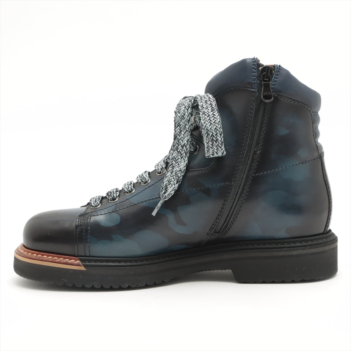 Santoni Leather Short Boots 5 1/2 Men's Blue Camouflage pattern vibram sole box sack Is there a replacement string