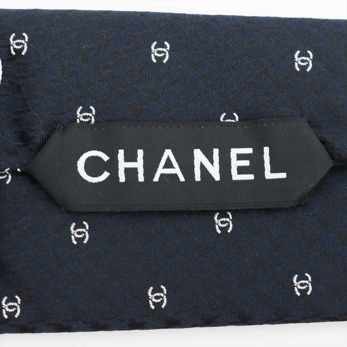 Chanel Coco Mark Necktie Silk Black x Navy