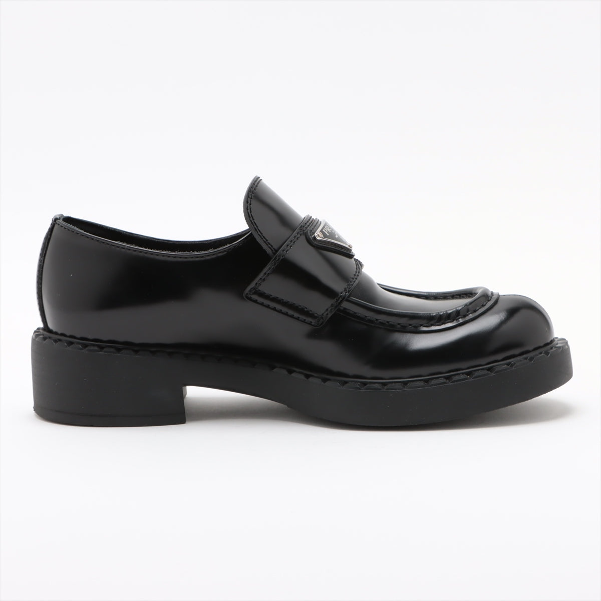 Prada Chocolate Leather Loafer 37 1/2 Ladies' Black Triangle logo box There is a bag