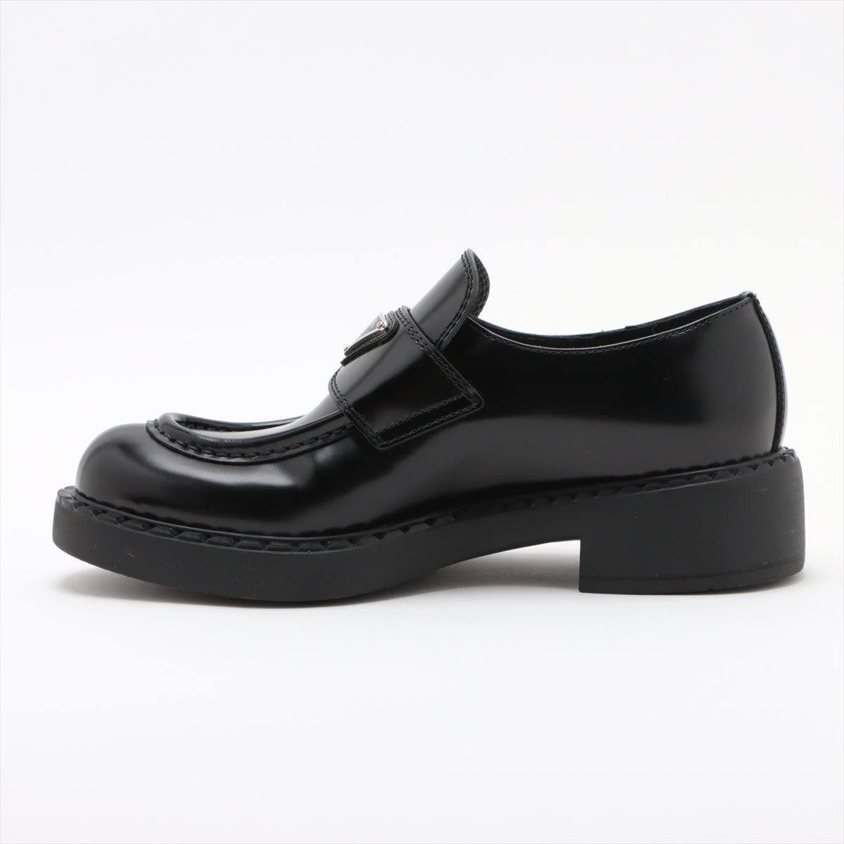 Prada Chocolate Leather Loafer 37 1/2 Ladies' Black Triangle logo box There is a bag
