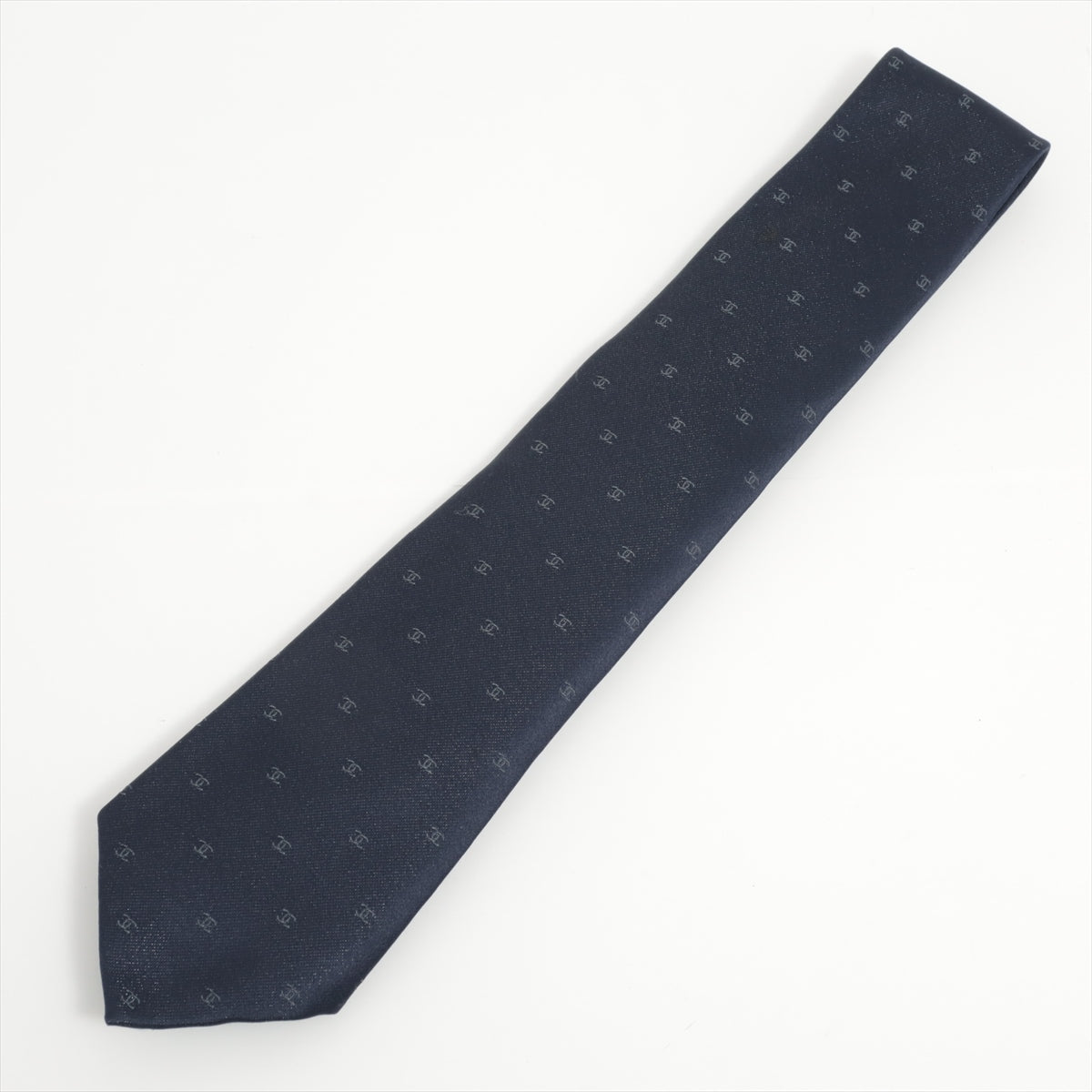 Chanel Coco Mark Necktie Silk × Polyester Navy blue