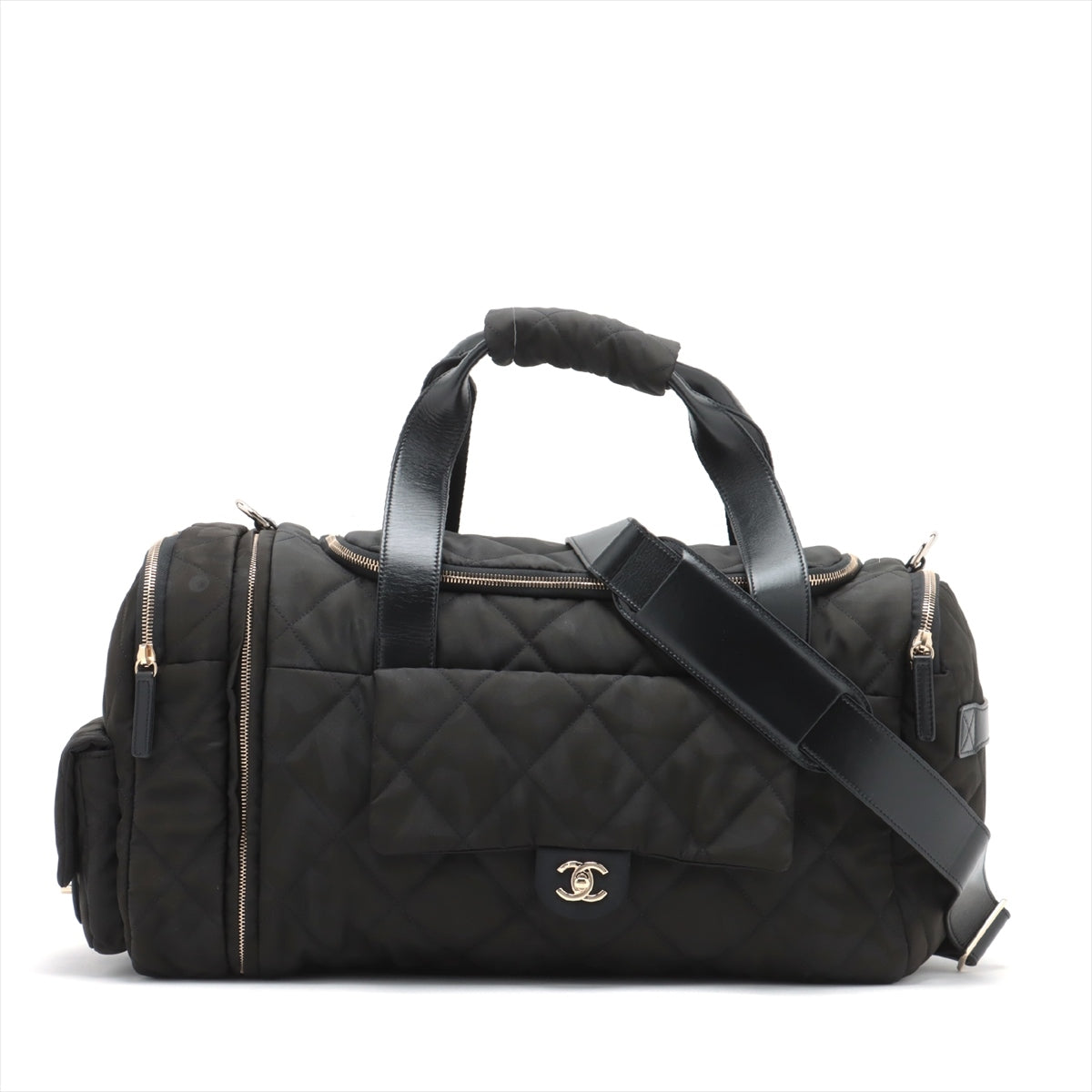 Chanel Coco Neige Nylon & leather 2WAY BOSTON BAG Black Gold Metal fittings There is an IC chip AS3532