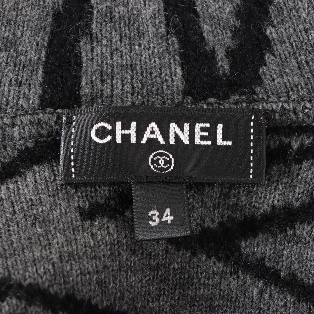 Chanel Coco Button Cashmere x polyurethane Cardigan 34 Ladies' Black x Gray  graphic logo knitted hoodie P70640K10206