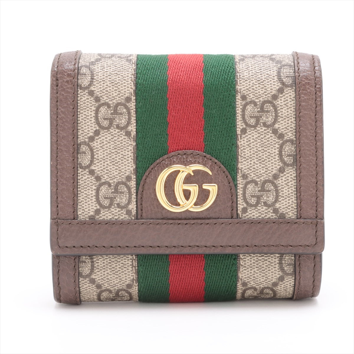 Gucci GG Supreme 598662 PVC & leather Compact Wallet Beige